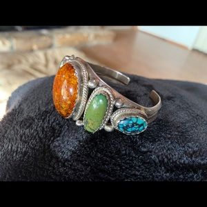 Sterling amber and turquoise bracelet